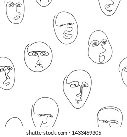 Seamless pattern with abstract hand drawn faces
