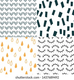 Seamless pattern with abstract hand drawn elements on a white background. Vector design for wrapping paper, textile. 