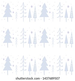 Seamless pattern with abstract hand drawn different trees in winter time. Vector design for wrapping paper, textile. 