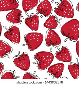 Seamless pattern of abstract  hand drawn strawberries on white background. Fruit illustration.