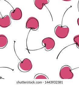 Seamless pattern of abstract  hand drawn berries cherry on white background. Fruit illustration.