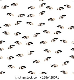 Seamless pattern with abstract hand drawn cat's eye or cat look. Contemporary art