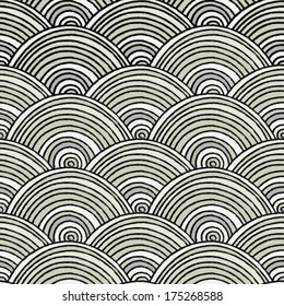 Seamless pattern with abstract hand drawn wavy scale texture in metal