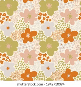 Seamless pattern with abstract hand drawn flowers