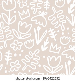 Seamless pattern with abstract hand drawn flowers. Creative floral texture. Great for fabric, textile Vector Illustration