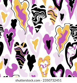 Seamless pattern with abstract hand drawn hearts. Creative wave hearts texture.Vector background for fabric, textile, wallpaper, digital papers.