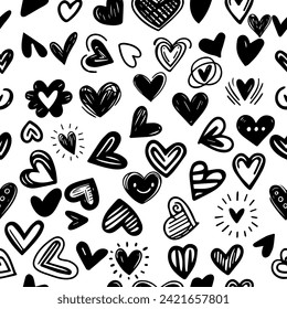 Nahtlose Muster abstrakte handgezeichnete Schreib-Doodles-Herzen