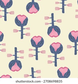 Nahtloses Muster mit abstrakten handgezeichneten Blumen in rosa und blauen Farben auf hellem Hintergrund. Vektorgrafik mit Blumen. 