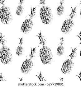Seamless pattern with abstract hand drawn pineapples on white background. Vector illustration.