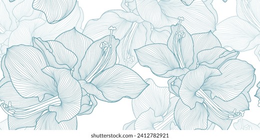 Seamless pattern with abstract hand-drawn amaryllis flowers.
