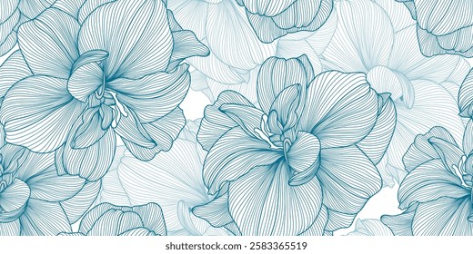 Seamless pattern with abstract hand-drawn amaryllis flowers.