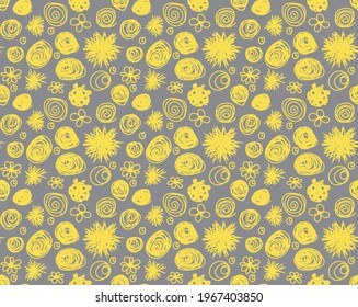 Seamless pattern with abstract hand-drawn curls or spiral swirl, seamless fabric print