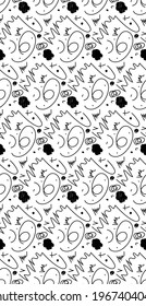 Patrón sin soldadura con rizos abstractos dibujados a mano o giratorio en espiral, impresión de tela sin fisuras