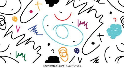 Seamless pattern with abstract hand-drawn curls or spiral swirl, seamless fabric print