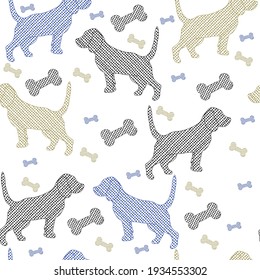 Seamless pattern of abstract hand-drawn dogs. Ideal for garment, fabric, textile, nursery decoration, wrapping paper 