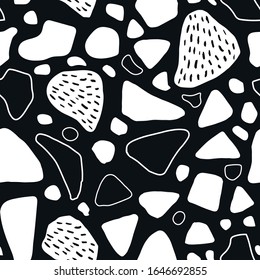 Seamless pattern with abstract hand-drawn elements, dots, shapes, lines