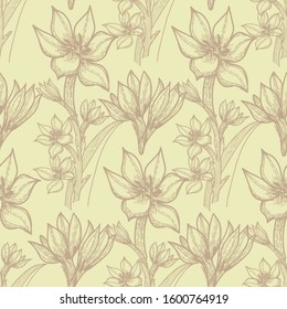 seamless pattern with abstract hand-drawn flowers on a light brown background, vector illstrations