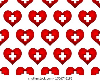 Seamless Pattern Of The Abstract Heart Symbol With Cutout Cross