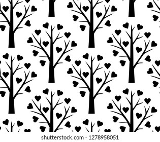 Seamless pattern with Abstract heart tree. Valentine tree with hearts. isolated on white background