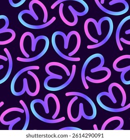 Seamless pattern of abstract hearts in neon gradient colors