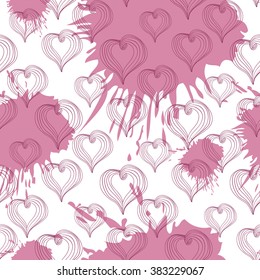 Seamless pattern with Abstract Hearts on a crimson background