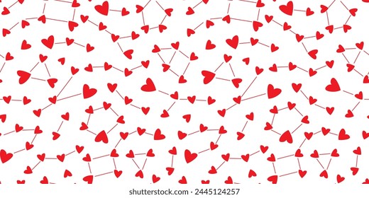 Seamless pattern with abstract hearts in the shape of constellations. Simple romantic print. Vector graphics.