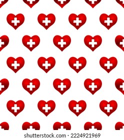 Seamless pattern of the abstract hearts with subtracted cross
