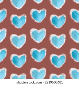 Seamless pattern with abstract hearts, watercolor, romantic