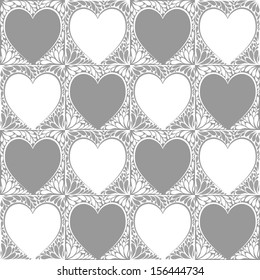 Seamless pattern with abstract hearts. White and grey colors. 