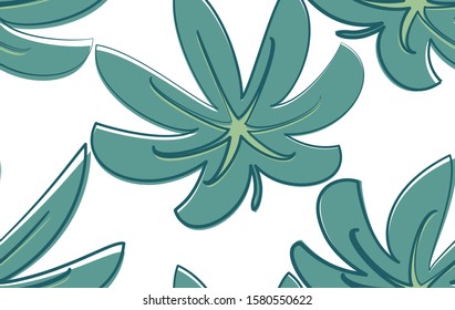 Seamless pattern with abstract hemp leaves on white background. Floral ornament. Herbal print. EPS10 vector illustration.
