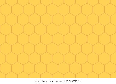 Seamless pattern of abstract honeycomb with hexagon grid cells on yellow background vector illustration. Flat design for print.