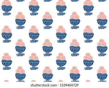 
Seamless pattern of abstract ice cream in a bowl on a white background. Hand drawing. Vector.