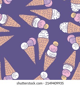 Seamless pattern of abstract ice cream waffle cones