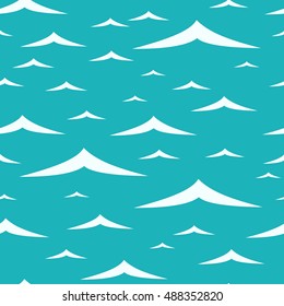 Seamless pattern with abstract  icon water wave in cartoon style on blue background. Vector illustration.