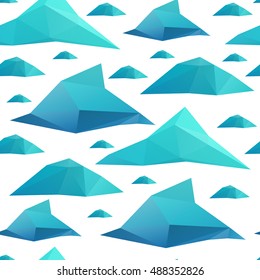 Seamless pattern with abstract  icon water wave in cartoon polygonal style on white background. Vector illustration.