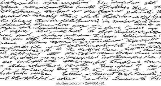 Seamless pattern of abstract illegible cursive script. Grunge vintage handwriting in unreadable poetry layout. Vector illustration with chaotic calligraphy texture