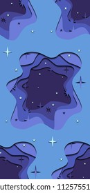 Seamless pattern  with abstract illustration of night sky with 3d element cut out of paper. Vector texture for wallpaper, fabrics and your design