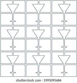 Seamless pattern abstract image glass martini in square form. Contour line art in flat style. Restaurant alcoholic ornament for celebration design. Repeat beverage outline template. Vector.