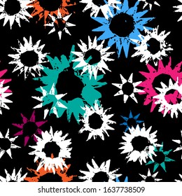 Seamless pattern with abstract image of stars / flowers. Hand drawn vector illustration.