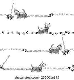 Seamless pattern with abstract images of dogs,