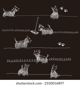 Padrão contínuo com imagens abstratas de cães,