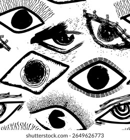 Seamless pattern of Abstract Ink Eyes Pattern for textile, fashion design, or funky visual backgrounds.