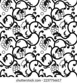 seamless pattern with abstract intertwined grapevines. Black pattern isolated on white background