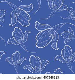Seamless pattern with abstract iris flowers