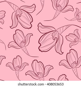 Seamless pattern with abstract iris flowers