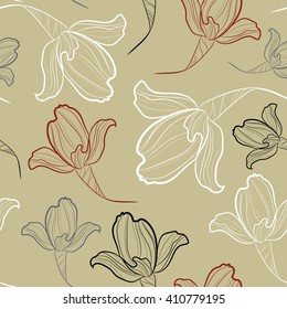 Seamless pattern with abstract iris flowers
