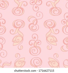 Seamless pattern with abstract lace pattern on a pink background. Vector illustration for textile, announcements, postcards, posters, banners, fabric, paper.