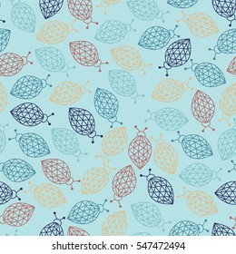 Seamless pattern with abstract ladybirds on blue background, vector