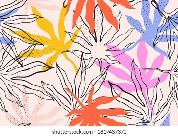 Seamless pattern with abstract leave. Creative floral surface design. Vector background