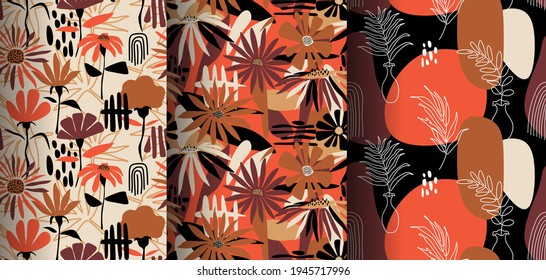 Seamless pattern with abstract leave. Creative floral surface design. Vector background